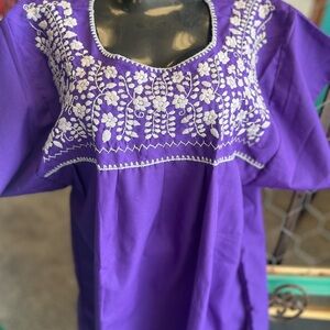 Vibrant Purple Blouse with White Floral Embroidery